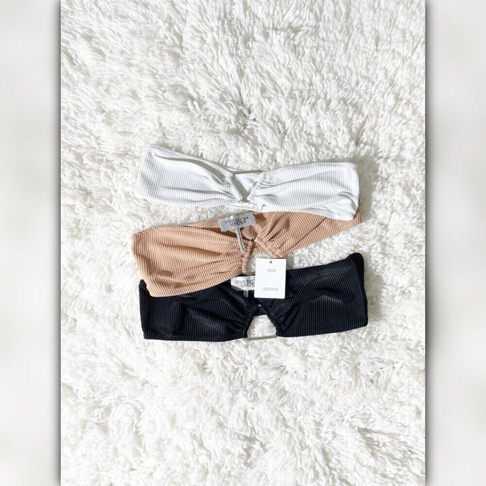 ♥ 552-C ♥ (L) OUT FROM UNDER Triangle Ring Ribbed Bandeau Bikini Tops